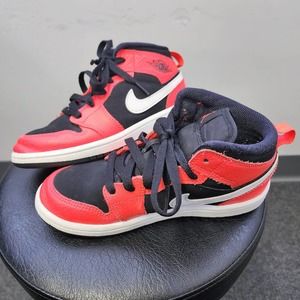 Nike Air Jordan 1 Mid - White/Red/Black - Youth Size 1Y - Excellent Condition